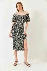 Bianco Lucci Women's Carmen Collar Slit Summer Knitted Dress 70292 - Image 2