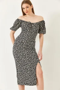 Bianco Lucci Women's Carmen Collar Slit Summer Knitted Dress 70292 - Image 3