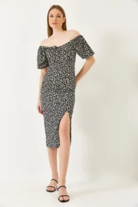 Bianco Lucci Women's Carmen Collar Slit Summer Knitted Dress 70292 - Image 4