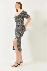 Bianco Lucci Women's Carmen Collar Slit Summer Knitted Dress 70292 - Image 5