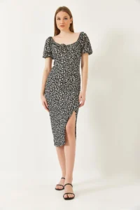 Bianco Lucci Women's Carmen Collar Slit Summer Knitted Dress 70292 - Image 6