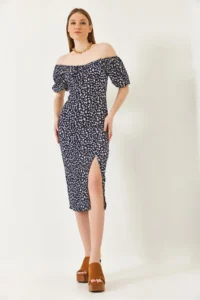 Bianco Lucci Women's Carmen Collar Slit Summer Knitted Dress 70292 - Image 3