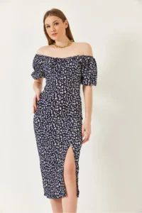 Bianco Lucci Women's Carmen Collar Slit Summer Knitted Dress 70292 - Image 4