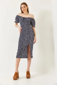 Bianco Lucci Women's Carmen Collar Slit Summer Knitted Dress 70292 - Image 5
