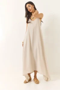 Bianco Lucci Women's Knitted Strap Asymmetrical Skirt Casual Linen Dress 5937 - Image 4
