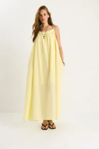 Bianco Lucci Women's Tie Strap Pocket Detailed Lined Long Crinkle Oversize Dress 5249 - Image 2
