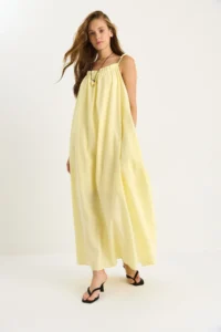 Bianco Lucci Women's Tie Strap Pocket Detailed Lined Long Crinkle Oversize Dress 5249 - Image 4