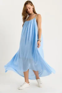Bianco Lucci Women's Thin Strap Casual Lined Cotton Summer Long Dress 5971