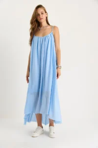 Bianco Lucci Women's Thin Strap Casual Lined Cotton Summer Long Dress 5971 - Image 2