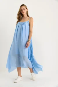 Bianco Lucci Women's Thin Strap Casual Lined Cotton Summer Long Dress 5971 - Image 4