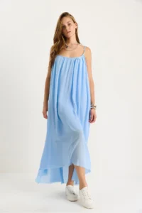 Bianco Lucci Women's Thin Strap Casual Lined Cotton Summer Long Dress 5971 - Image 5
