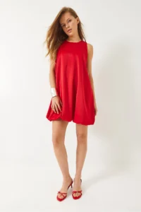 Bianco Lucci Women's Elastic Hem Lined Satin Balloon Dress 70303 - Image 2