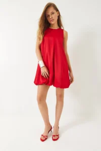 Bianco Lucci Women's Elastic Hem Lined Satin Balloon Dress 70303 - Image 3