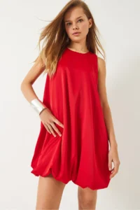 Bianco Lucci Women's Elastic Hem Lined Satin Balloon Dress 70303 - Image 4