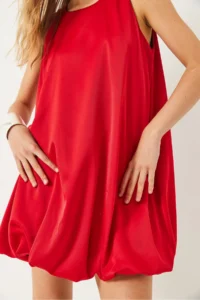 Bianco Lucci Women's Elastic Hem Lined Satin Balloon Dress 70303 - Image 5