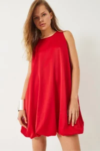 Bianco Lucci Women's Elastic Hem Lined Satin Balloon Dress 70303 - Image 6