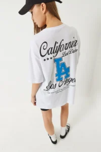 Bianco Lucci Women's Los Angeles Printed Oversize Short Sleeve Combed Cotton T-Shirt 5197 - Image 2