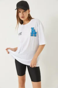 Bianco Lucci Women's Los Angeles Printed Oversize Short Sleeve Combed Cotton T-Shirt 5197 - Image 6