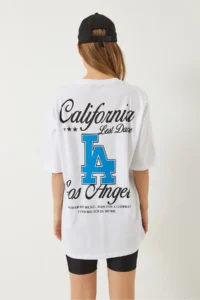 Bianco Lucci Women's Los Angeles Printed Oversize Short Sleeve Combed Cotton T-Shirt 5197 - Image 8