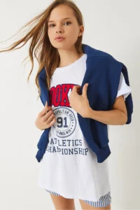 Bianco Lucci Women's Brooklyn Printed Oversize Combed Cotton Basic T-shirt