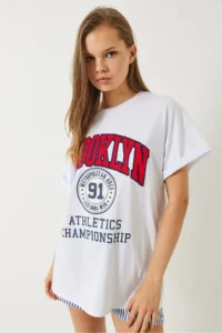Bianco Lucci Women's Brooklyn Printed Oversize Combed Cotton Basic T-shirt - Image 4