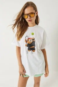 Bianco Lucci Women's Tennis Player Teddy Printed Oversize T-shirt 6005 - Image 4