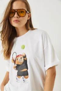 Bianco Lucci Women's Tennis Player Teddy Printed Oversize T-shirt 6005 - Image 6