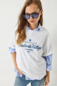 Bianco Lucci Women's Embroidery Detailed Oversize Basic T-shirt 6008 - Image 2