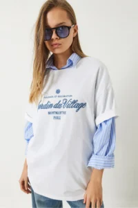 Bianco Lucci Women's Embroidery Detailed Oversize Basic T-shirt 6008 - Image 4