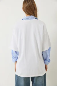 Bianco Lucci Women's Embroidery Detailed Oversize Basic T-shirt 6008 - Image 6