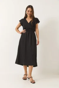 Bianco Lucci Women's V-neck Wrapped Long Dress with Elastic Drawstring Detail - Image 2