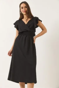 Bianco Lucci Women's V-neck Wrapped Long Dress with Elastic Drawstring Detail - Image 4