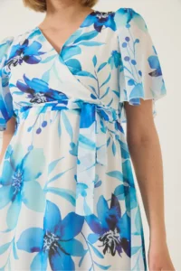 Bianco Lucci Women's Double Breasted Collar Waist Elastic Belted Lined Patterned Chiffon Dress - Image 6