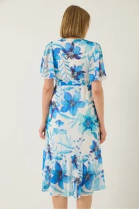 Bianco Lucci Women's Double Breasted Collar Waist Elastic Belted Lined Patterned Chiffon Dress - Image 7