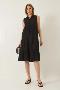 Bianco Lucci Women's Shirt Collar Buttoned Muslin Loose Muslin Dress 70320 - Image 2