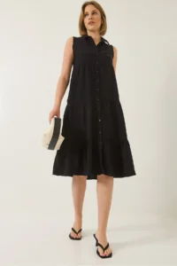 Bianco Lucci Women's Shirt Collar Buttoned Muslin Loose Muslin Dress 70320 - Image 3
