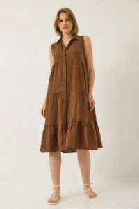 Bianco Lucci Women's Shirt Collar Buttoned Muslin Loose Muslin Dress 70320 - Image 2