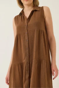 Bianco Lucci Women's Shirt Collar Buttoned Muslin Loose Muslin Dress 70320 - Image 5