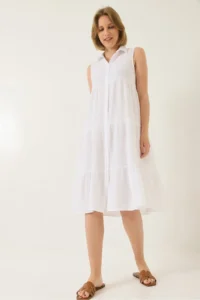 Bianco Lucci Women's Shirt Collar Buttoned Muslin Loose Muslin Dress 70320 - Image 4