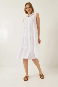 Bianco Lucci Women's Shirt Collar Buttoned Muslin Loose Muslin Dress 70320 - Image 6