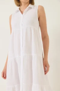 Bianco Lucci Women's Shirt Collar Buttoned Muslin Loose Muslin Dress 70320 - Image 7