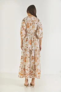 Bianco Lucci Women's Window Detailed Patterned Long Linen Dress 3025 - Image 7