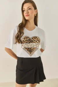 Bianco Lucci Women's Forever Stone Printed Leopard Comfortable T-Shirt 1812 - Image 2