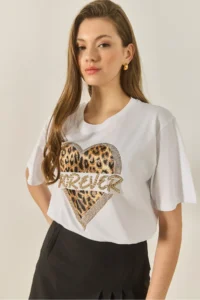 Bianco Lucci Women's Forever Stone Printed Leopard Comfortable T-Shirt 1812 - Image 3