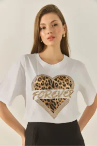 Bianco Lucci Women's Forever Stone Printed Leopard Comfortable T-Shirt 1812 - Image 4