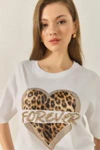 Bianco Lucci Women's Forever Stone Printed Leopard Comfortable T-Shirt 1812 - Image 5