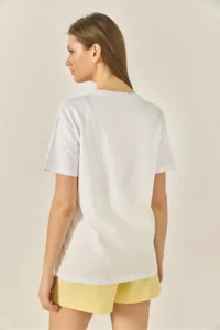 Bianco Lucci Women's Printed Stone Detailed Regular Fit Cotton T-Shirt 8136 - Image 6