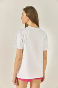 Bianco Lucci Women's Heart Printed Stone Detailed Regular Fit Cotton T-Shirt 8133 - Image 7
