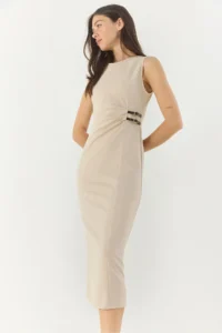 Bianco Lucci Women's Midi Length Crepe Pencil Dress with Belt Accessories