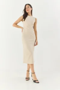 Bianco Lucci Women's Midi Length Crepe Pencil Dress with Belt Accessories - Image 2